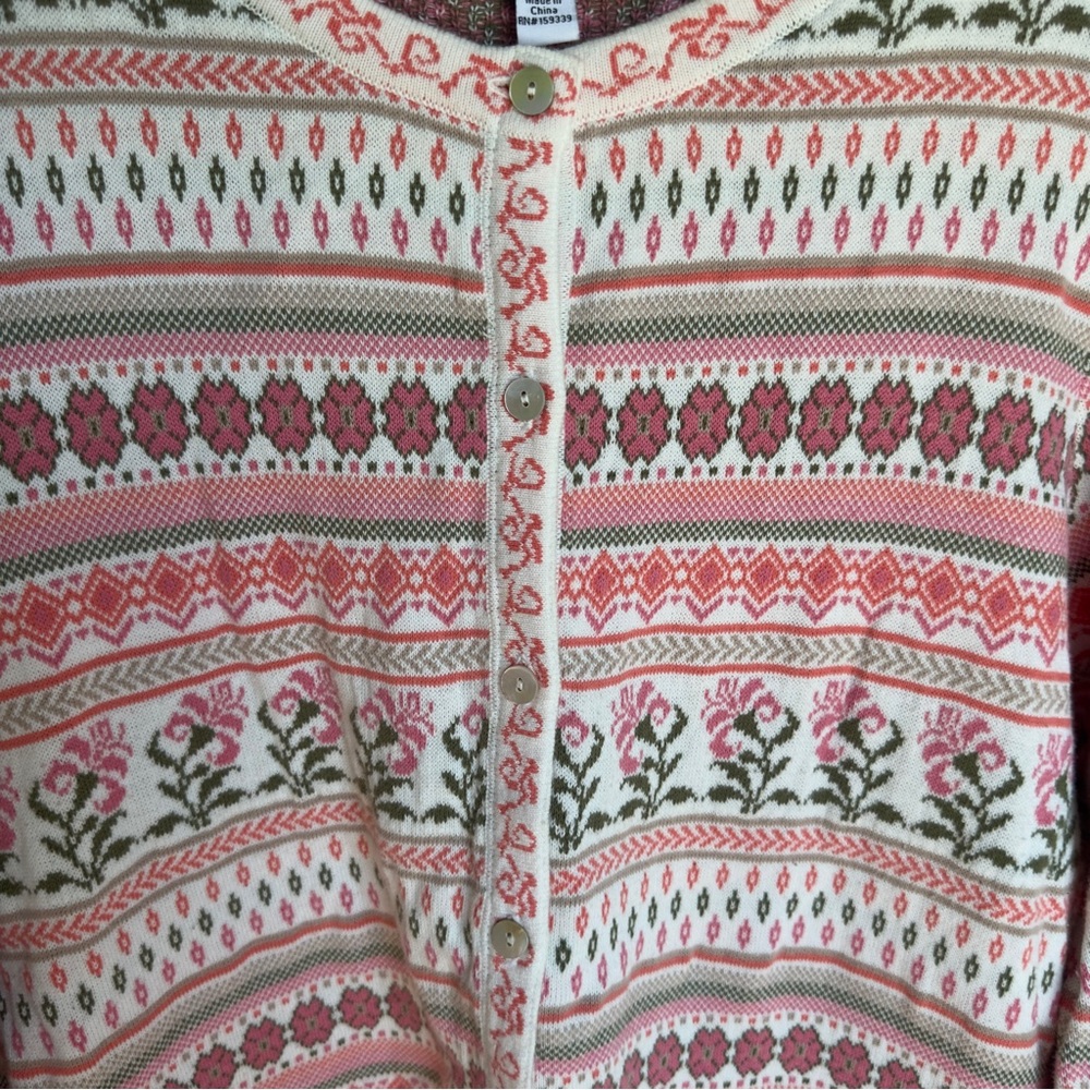 VTG Appleseed’s‎ Fair Isle Cardigan Sweater Cotton Cottagecore Grandmacore XL - Picture 4 of 8
